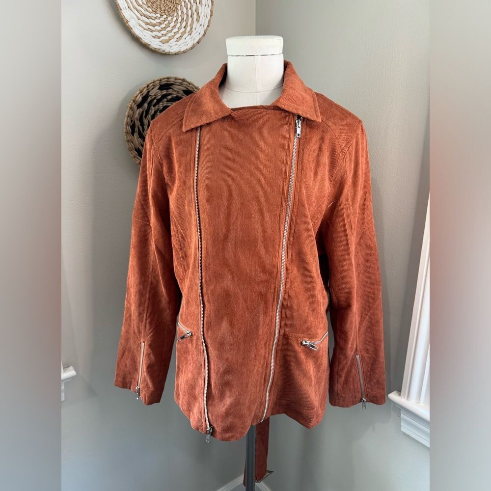 Women's Rust Corduroy Zip-Front Jacket